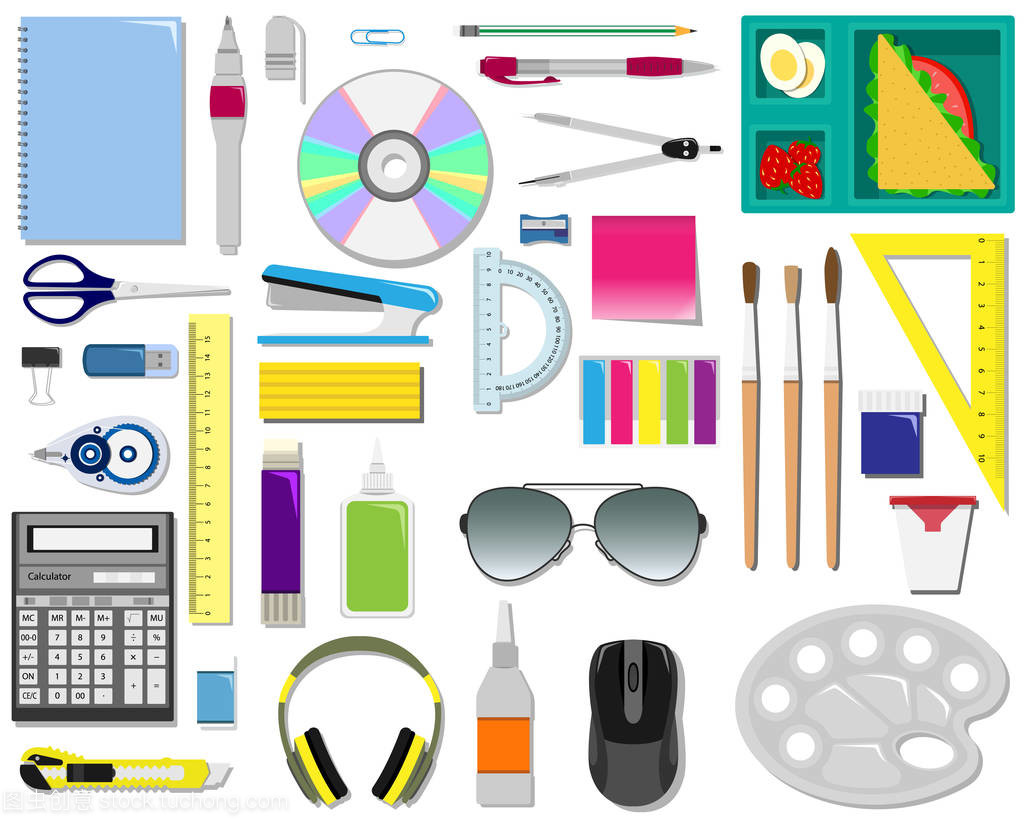 辦公用品色彩矢量集 提升文教用品設計與表達